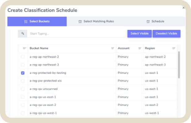 Scheduled scans - select the buckets to include Scheduled scans - select the buckets to include